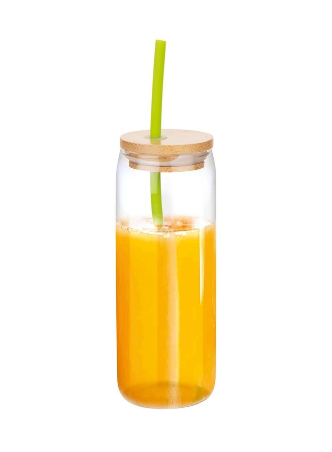 ATTRO 400ml Drinking Glass with Wooden Lid & Silicone Straw Travel Sipper Tumbler- Ideal for Juices, Smoothies &Cocktails - Durable, Leak Proof Glass for On The Go - Image 1